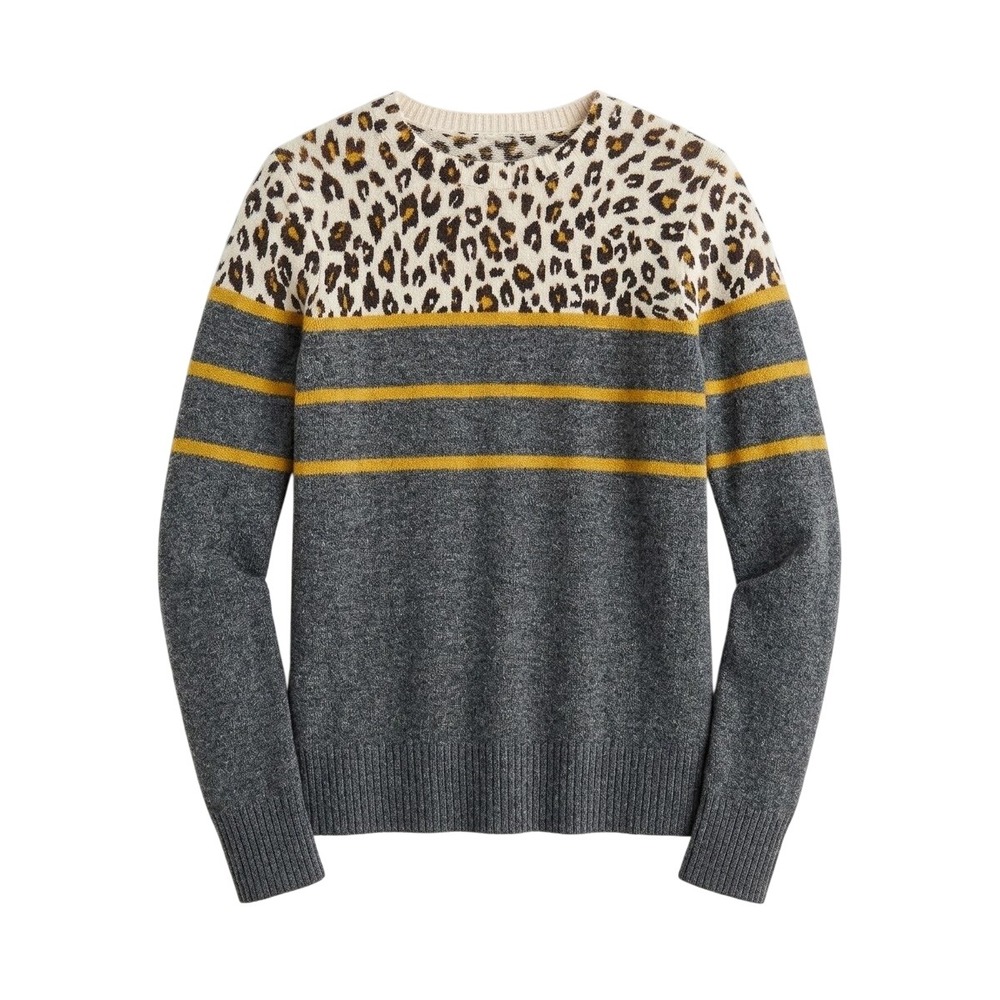 beachlunchlounge Sweater Women Small Gray Leopard Striped Mixed Print UPT2952
